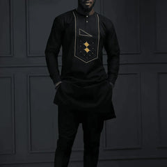 Mans Tracksuits Suits Set Kaftan Embroidered Long Sleeve Tops Pants 2Pcs Set Outfits Wedding Wear African Ethnic Casual Clothing