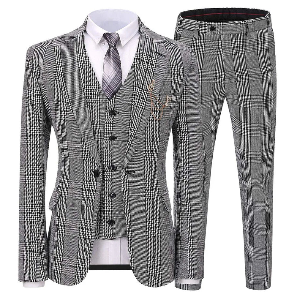 Men's Houndstooth Three Pieces Suit One Button Notch Lapel Tuxedos for Prom  Groom Business Tuxedos men suits wedding prom suits