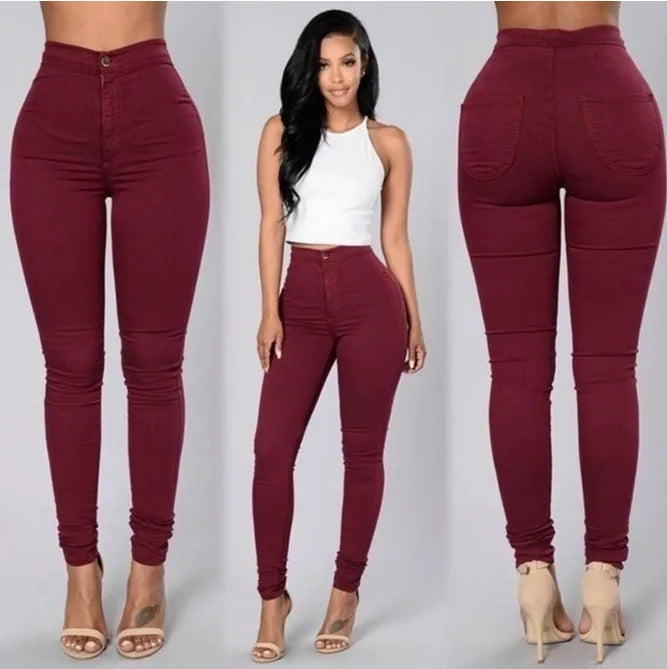 White and black high-waist skinny jeans for women, casual vintage style denim pants, long slim fit pencil jeans by Showlu Fashion