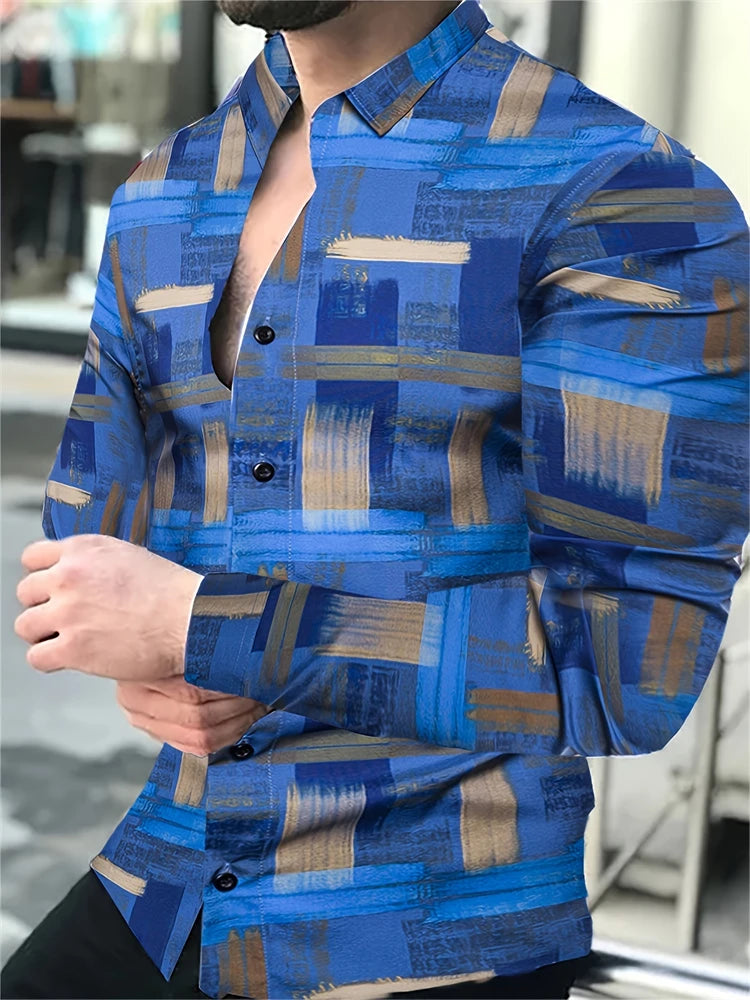 Men's plaid printed casual long sleeve shirt by Showlu Fashion, featuring luxury fabric, ideal for social events and fashion parties.