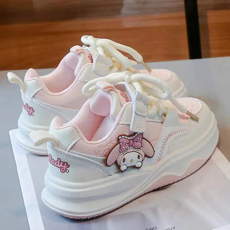Miniso Melody & Kuromi cartoon sneakers for girls, SHOWLU FASHION STORE, featuring colorful design and anti-slip soles.