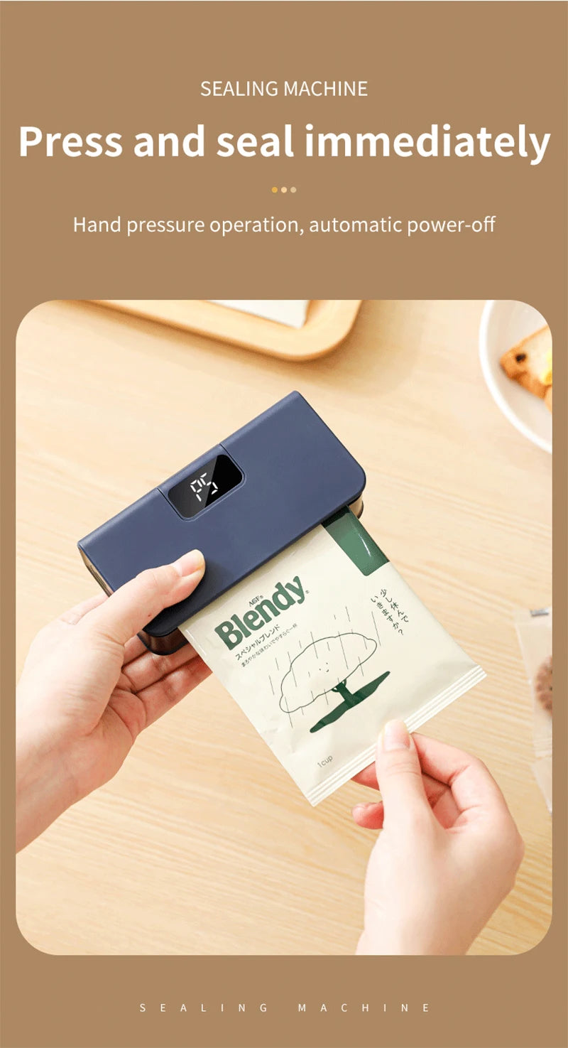 Showlu Smart General mini bag sealer in black, compact design with sealing cord and control buttons for airtight sealing.