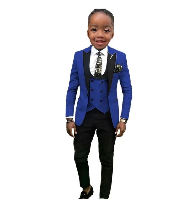 SHOWLU Boys 3-Piece Formal Suit Set with cotton peak lapel tuxedo, including jacket, vest, and trousers, for special occasions