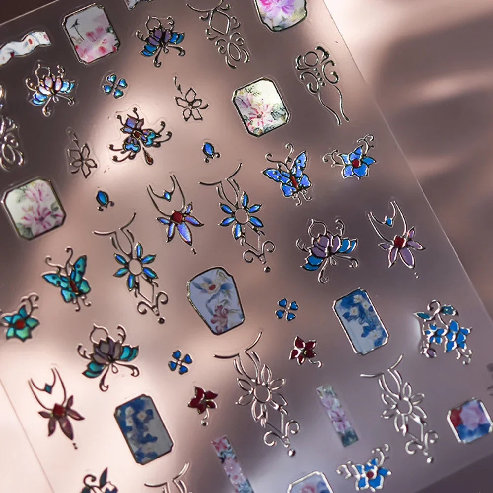 Elegant gold scepter 5D nail art stickers with gemstone designs for luxurious manicures and self-adhesive nail decals.