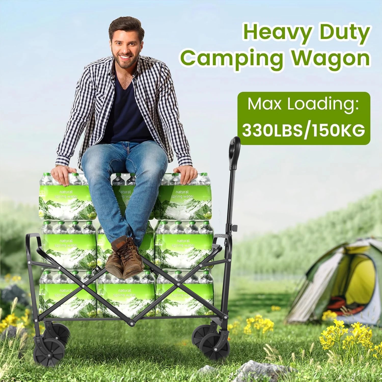 Showlu Smart General foldable beach cart with large wheels and sturdy frame, ideal for outdoor outdoor gear and beach trips.