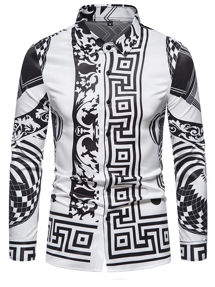 Showlu Men's retro plaid long sleeve shirt with casual floral design, perfect as a stylish dress top