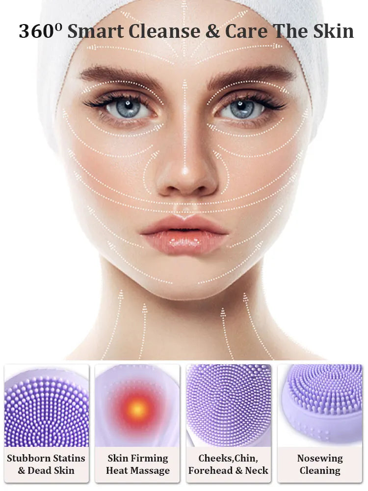 Rechargeable Showlu Smart General silicone facial cleansing brush with soft bristles for gentle skin exfoliation and cleansing.