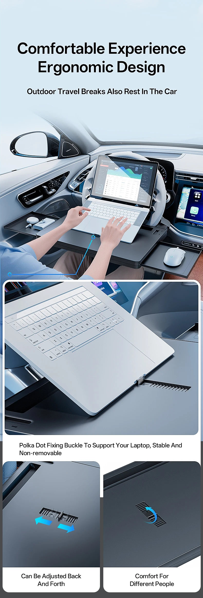 Showlu Smart General car steering wheel tray attached to steering wheel, providing a convenient surface for snacks or devices.