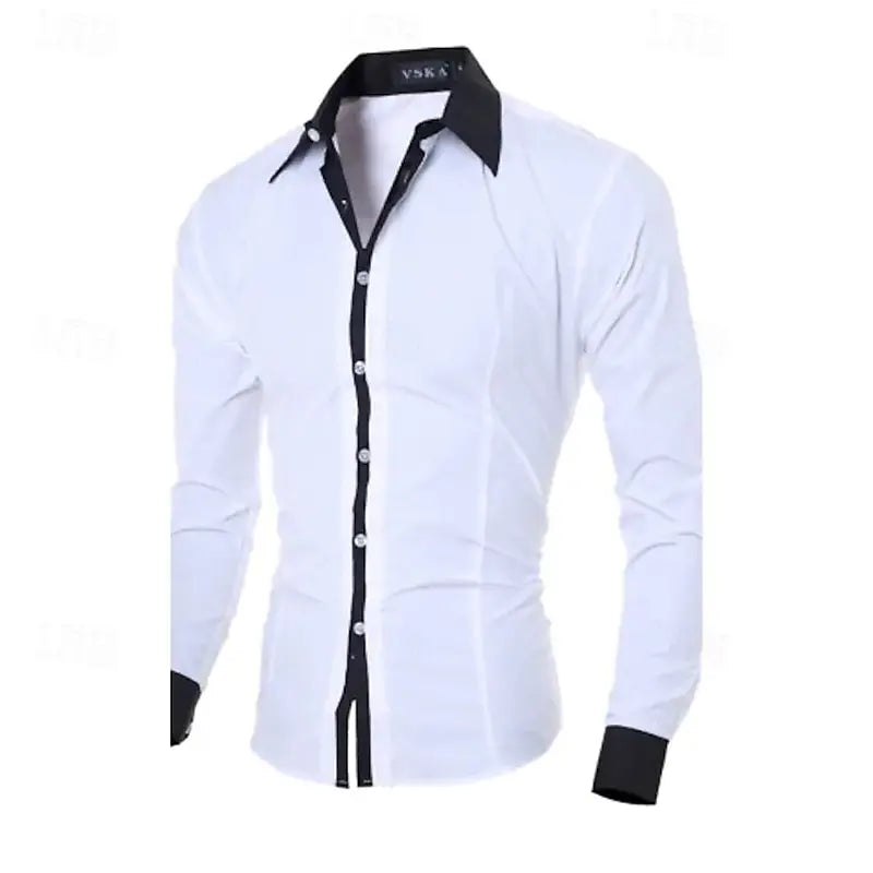 Showlu Fashion gold and solid pink or blue business shirt with lapel, button front, soft fabric, perfect for office wear.