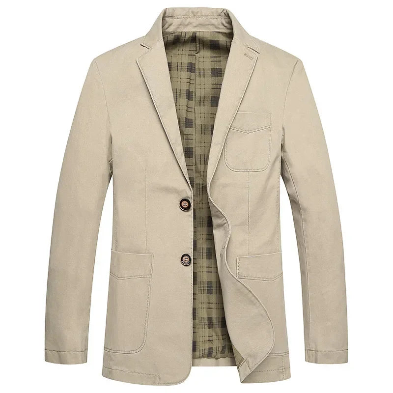 Plus size men's cotton blazer jacket from Showlu Fashion featuring a slim fit, solid color, stylish streetwear and business casual look.