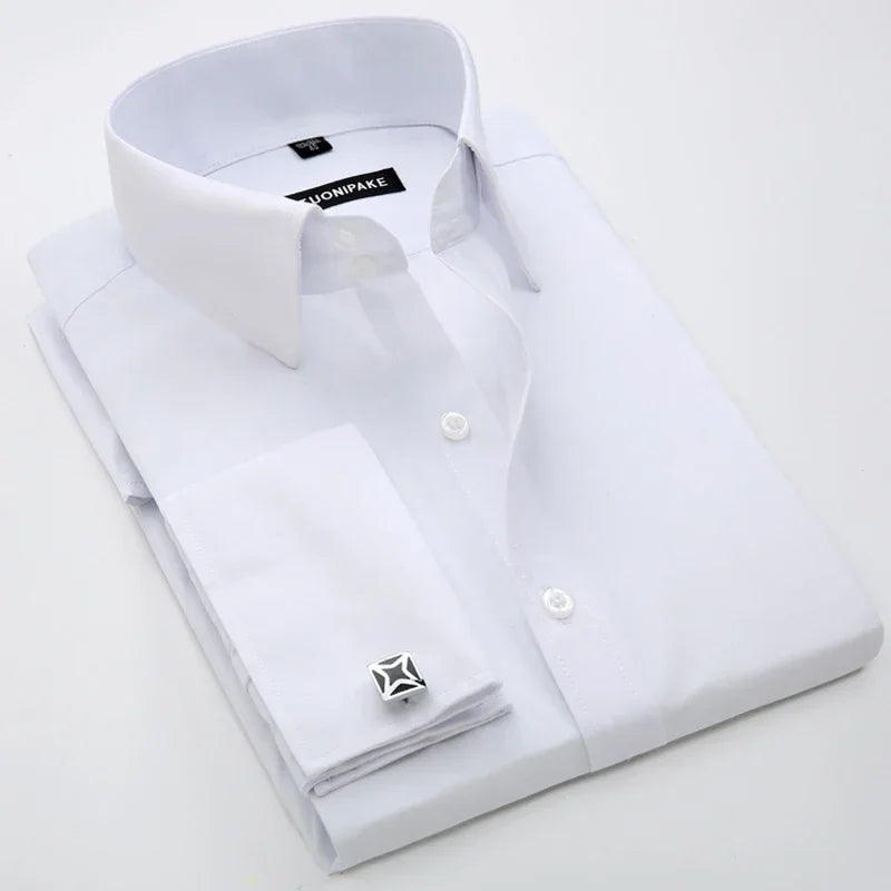 Men's French cufflink shirt long sleeved spring style multi-color collar high collar slim fit collar formal striped shirt