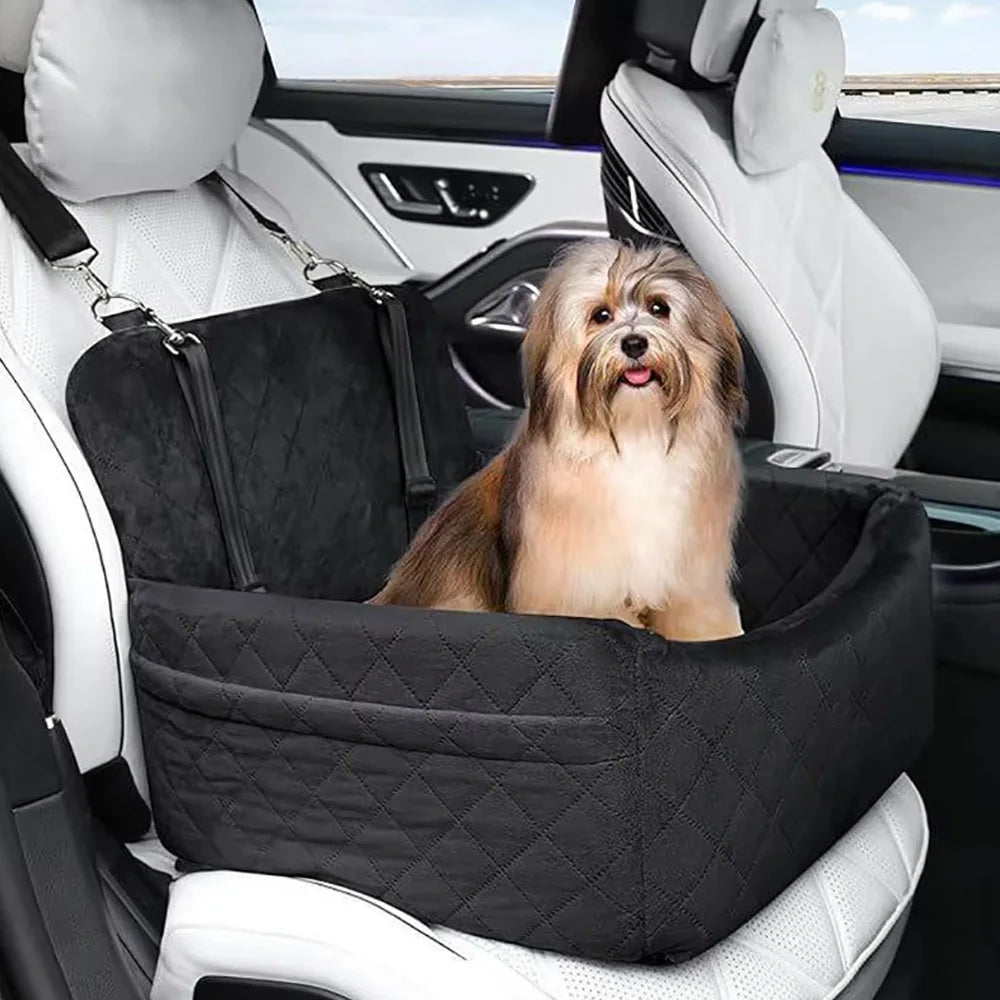Showlu Fashion pet car seat kennel with removable washable mat, anti-slip base, for puppies and cats, suitable for front and rear car seats.