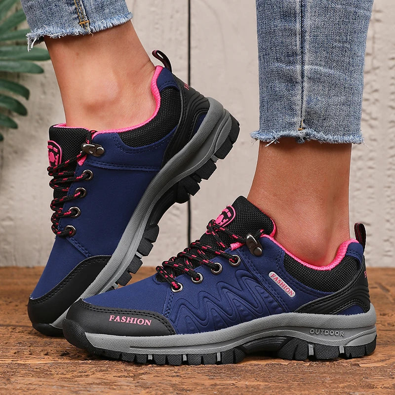 DTQG Women's hiking sneakers with breathable air mesh, outdoor camping shoes, designed for comfort and durability.