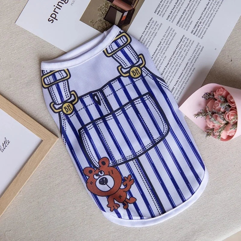 Quick-drying Wang Shan Meow cartoon dog vest made of polyester, designed for puppies, featuring colorful cartoon print.