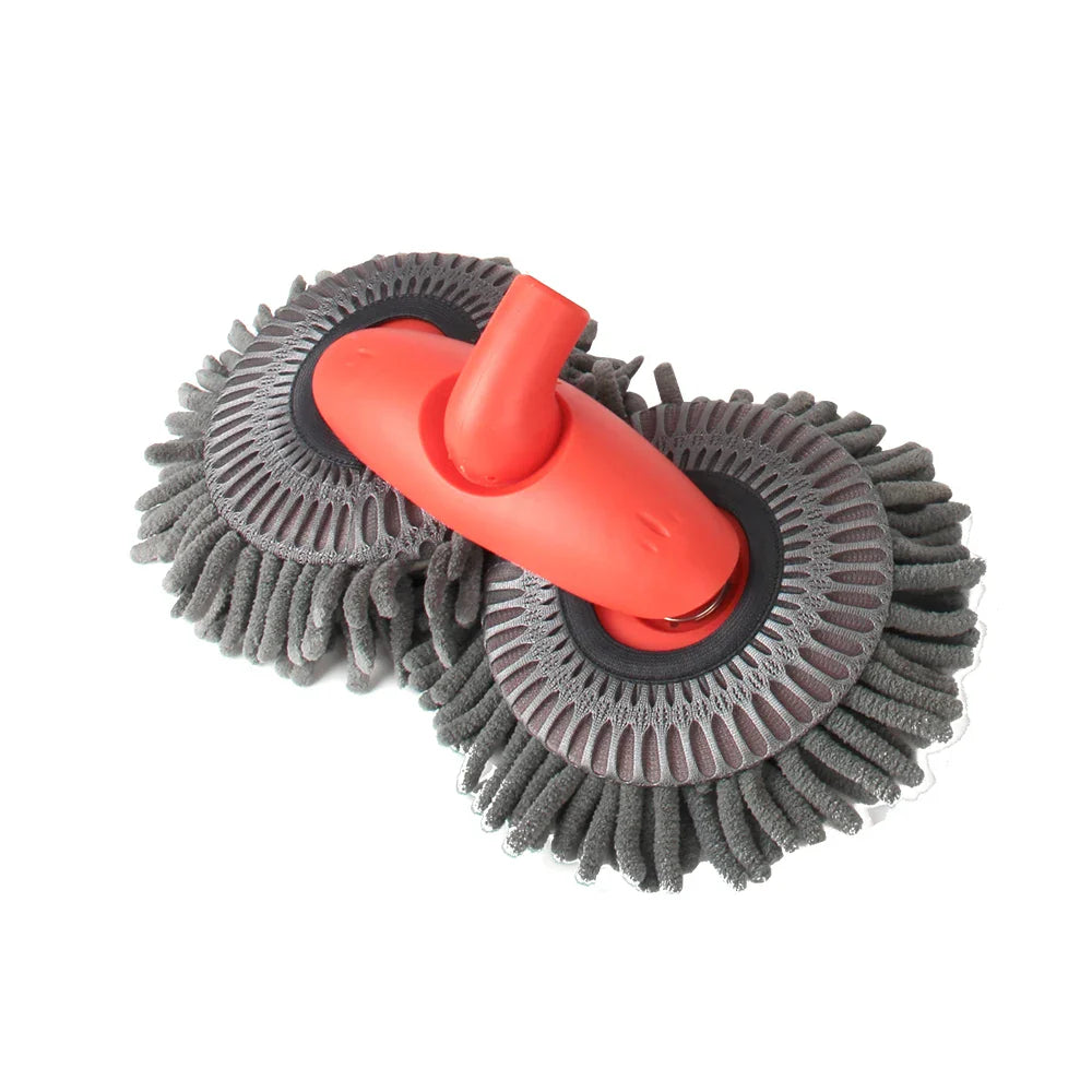 LEEPEE rotating double brush head car wash mop with telescopic handle and chenille cleaning head for easy vehicle cleaning.