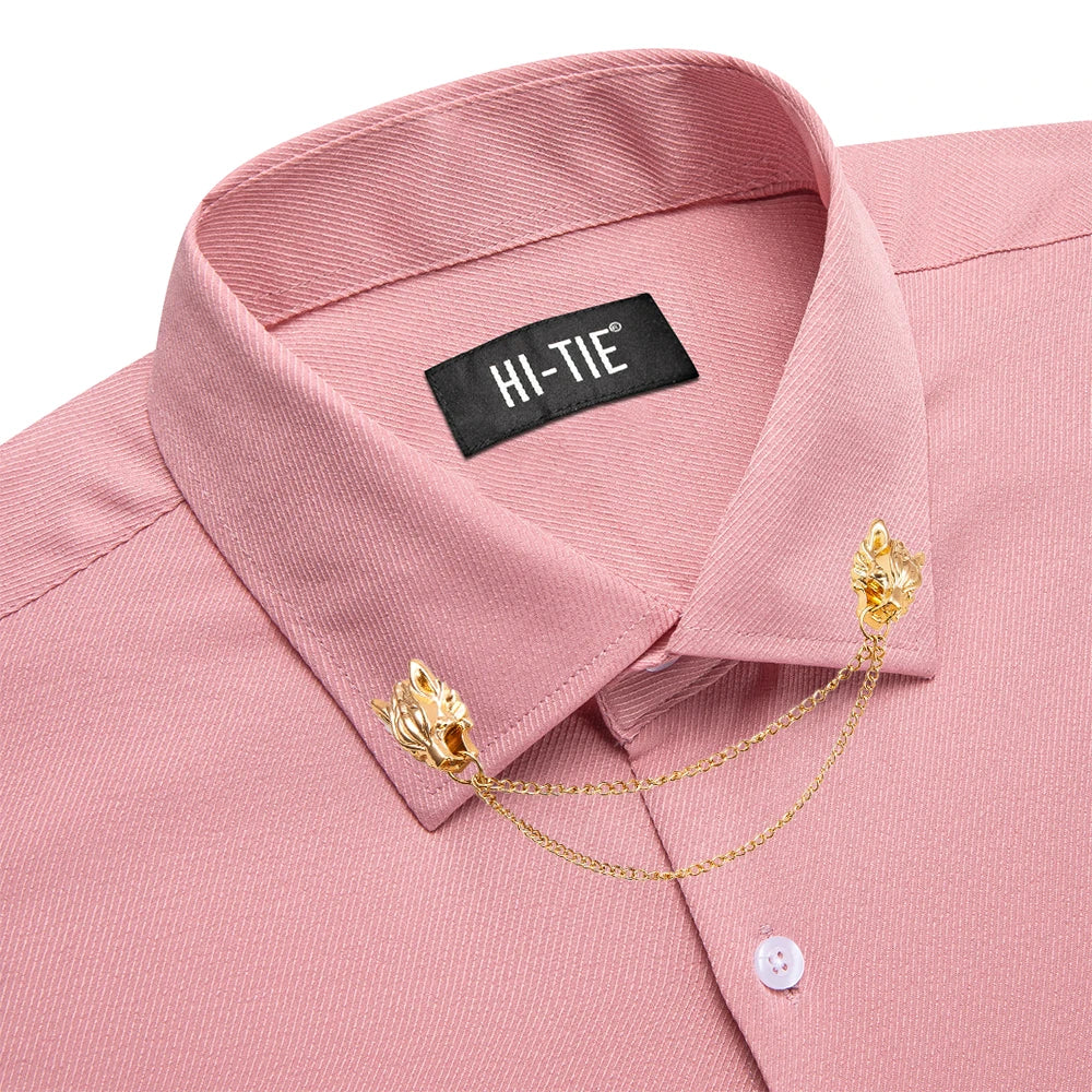 Hi-Tie men's silk slim fit long sleeve shirt with solid jacquard pattern, formal top for men, stylish and elegant Showlu Fashion.
