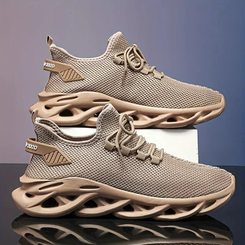 Men's black breathable lightweight sport sneakers with mesh upper, ideal for running, jogging, and walking.