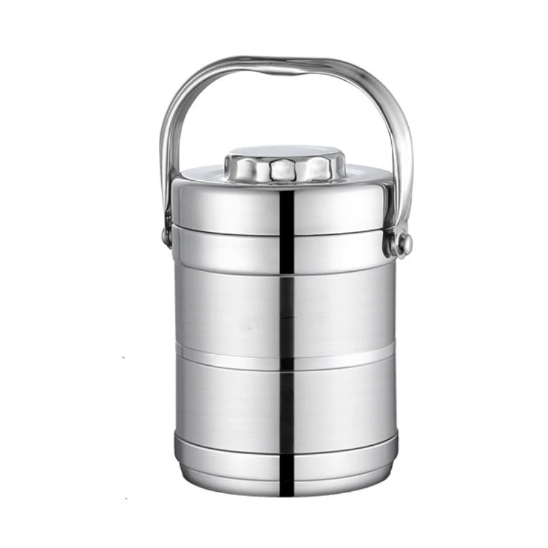Thickened stainless steel insulated lunch box with 1400ML capacity, portable durable food container for adults and kids.