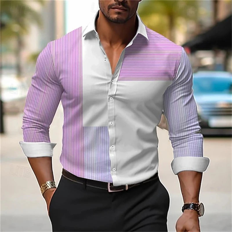 Men's long-sleeved casual shirt in simple fall fashion, featuring a stylish streetwear-inspired design and modern office-appropriate look.