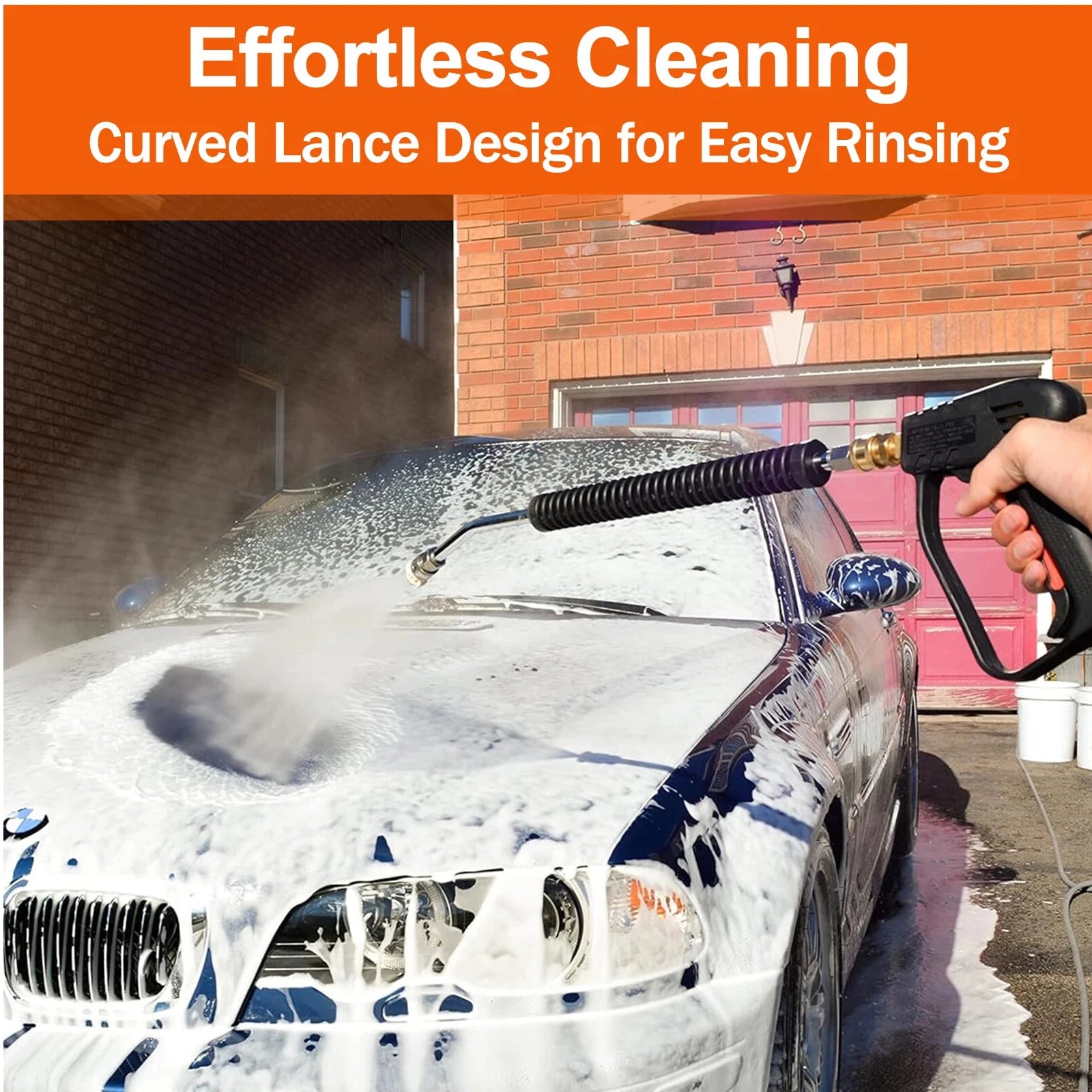 Stainless steel car pressure washer extension wand with non-slip grip and 1/4” quick connect for car wash cleaning.