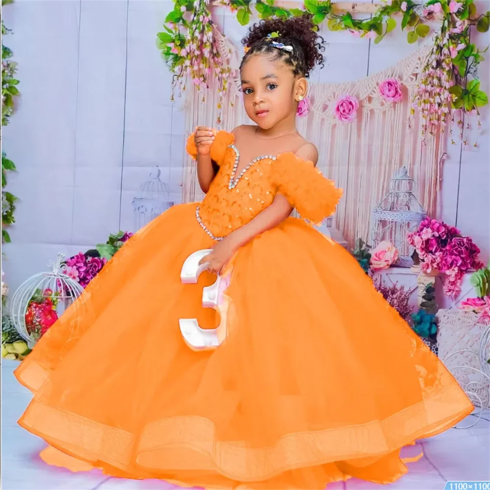 Red flower girl dress by Gdybao featuring tulle ruffles, ball gown style, perfect for weddings, from SHOWLU FASHION STORE.
