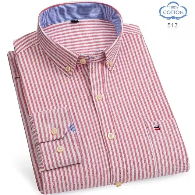 Men's long sleeve cotton oxford shirt with plaid and striped design, in red, 7XL size, from Showlu Fashion Store.