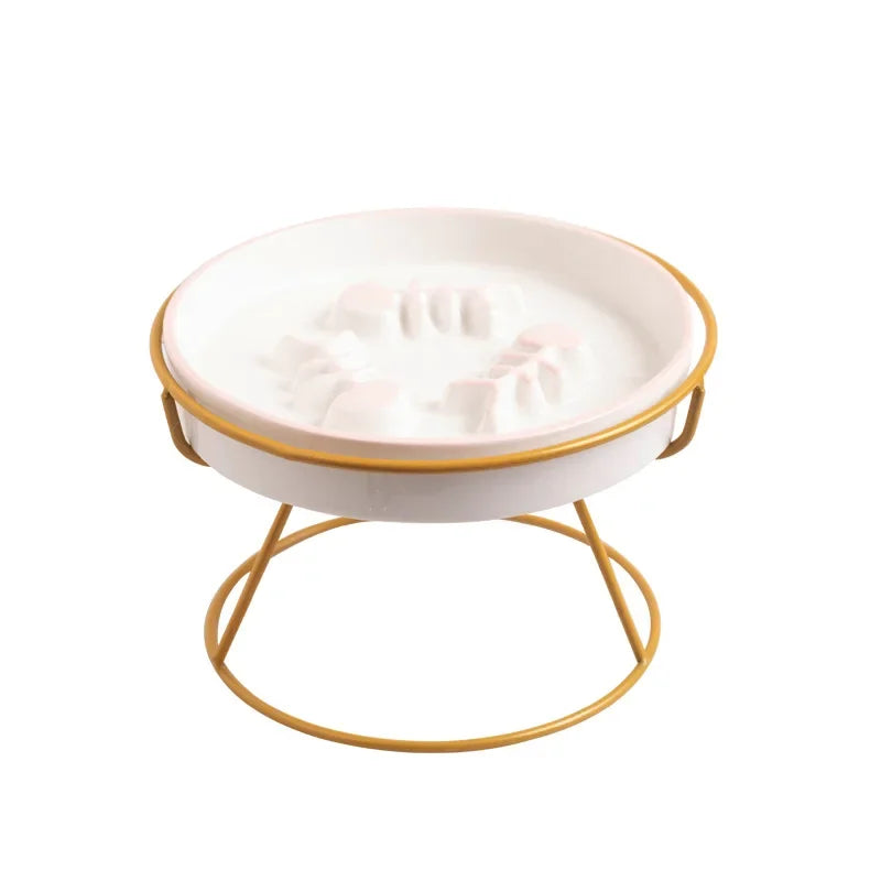 Practical ceramic cat bowl with high foot protection, anti-choking design, and grain bowl features for safe feeding.