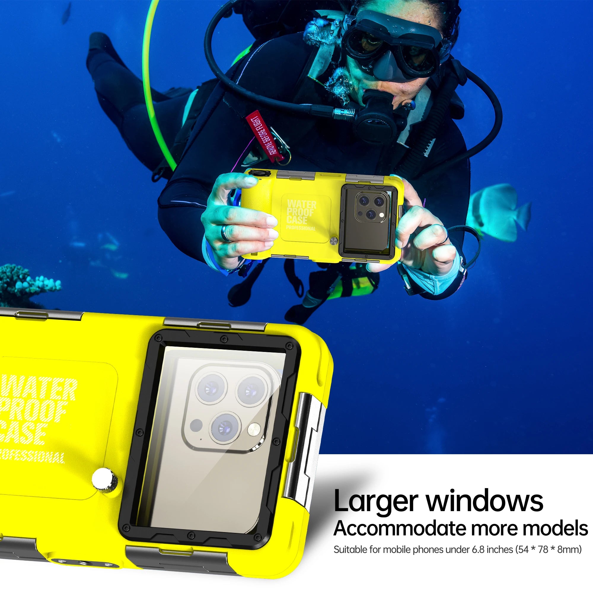 Showlu Smart General waterproof phone pouch in black, designed as a universal beach case for protecting smartphones from water and sand.