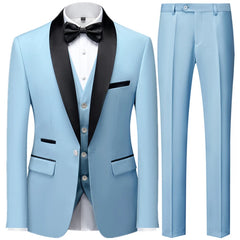 Men's British Style Slim Suit 3 Piece Set Jacket Vest Pants / Male Business Gentleman High End Custom Dress Blazers Coat  S-6XL