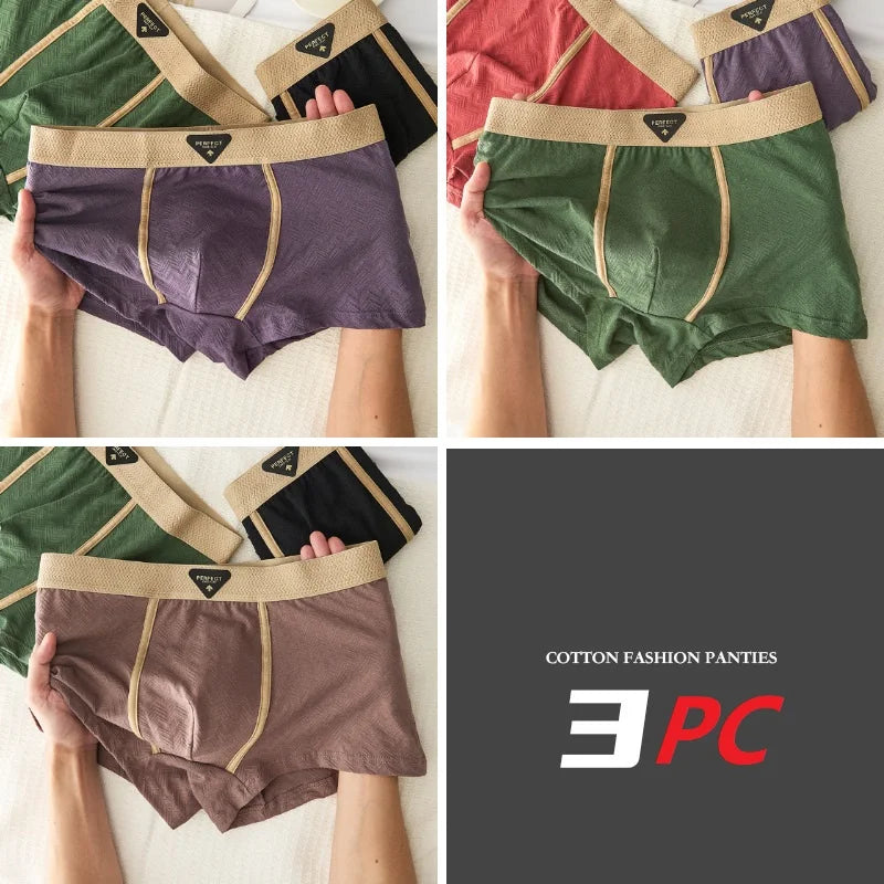 Men's 100% cotton boxer shorts from MAIMENGGO, antibacterial underwear, shown in a 3-pack, comfortable and breathable fabric.