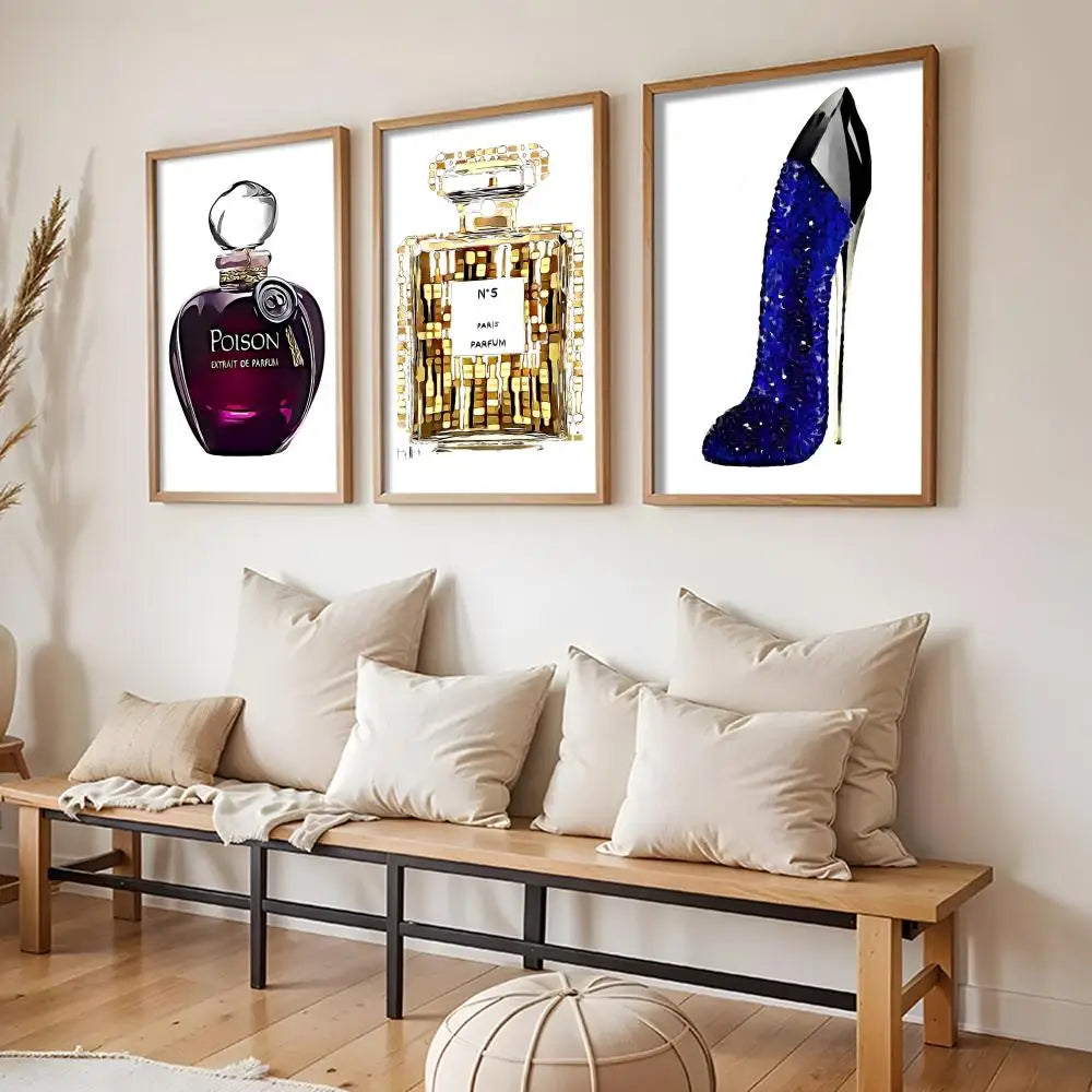 Nordic wall art poster featuring Showlu Fashion perfume bottle design, modern paper mural with stylish, minimalist aesthetic.