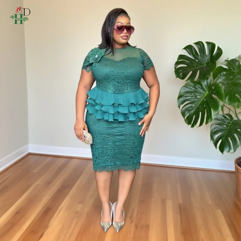 African women's dress by Showlu Fashion Store, summer Ankara gown with falbala details, suitable for wedding, party, or casual wear