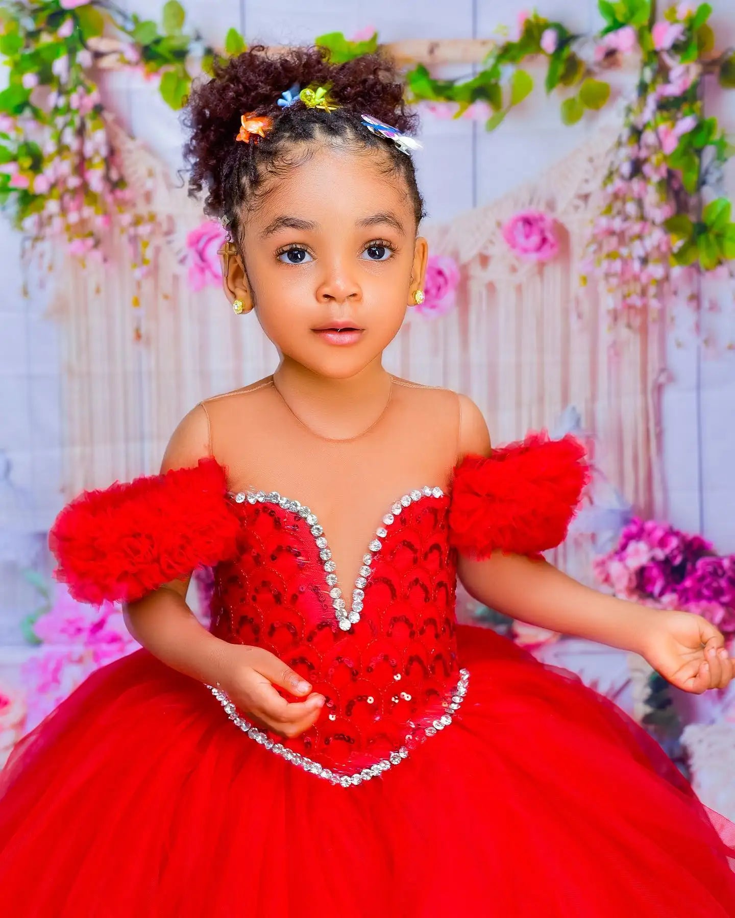 Red Kids Birthday Dresses For Girls Flower Girl Dresses Customized Pleated Ruffles Tiered Tulle Ball Gowns for Wedding
