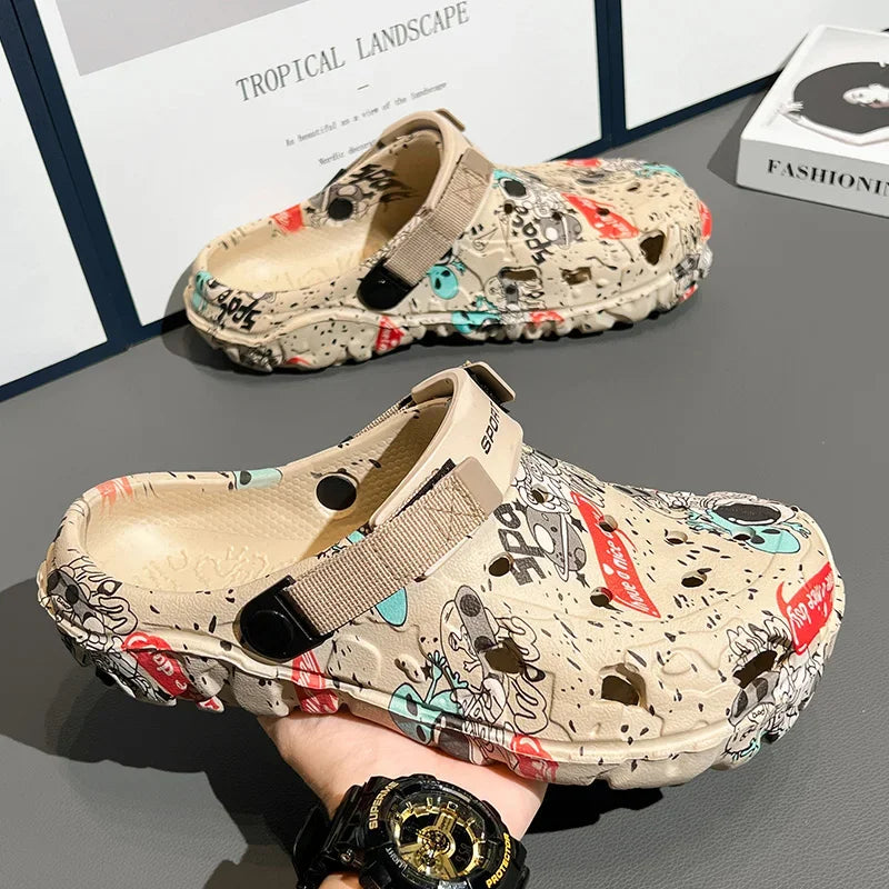 Men's garden flat sandals by Showlu Fashion Store, summer platform slides with outdoor flip flop and clog design.