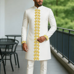 2025 New men's suit, white pocket, 2-piece set, luxury wedding casual suit, traditional African style of ethnic minorities