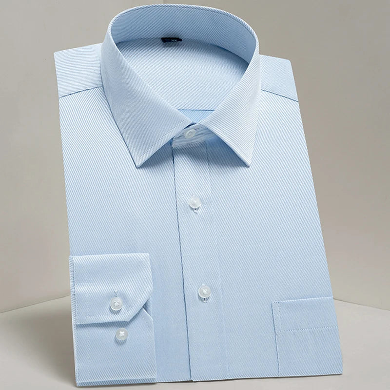 Payel men's slim-fit cotton blend dress shirt with long sleeves, suitable for business or formal occasions.