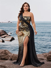 Lucyinlove Plus Size Elegant off-shoulder Sleeveless Evening Dresses Luxurious Slit Wedding Party Mermaid Ribbon Cocktail Gowns