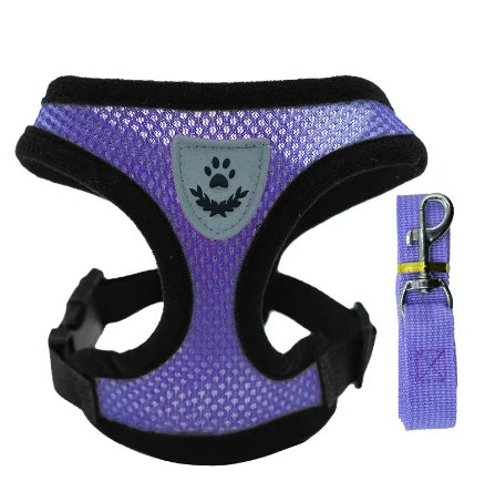 Showlu Fashion Store adjustable polyester cat harness vest with leash, mesh design, suitable for small and medium dogs and puppies.