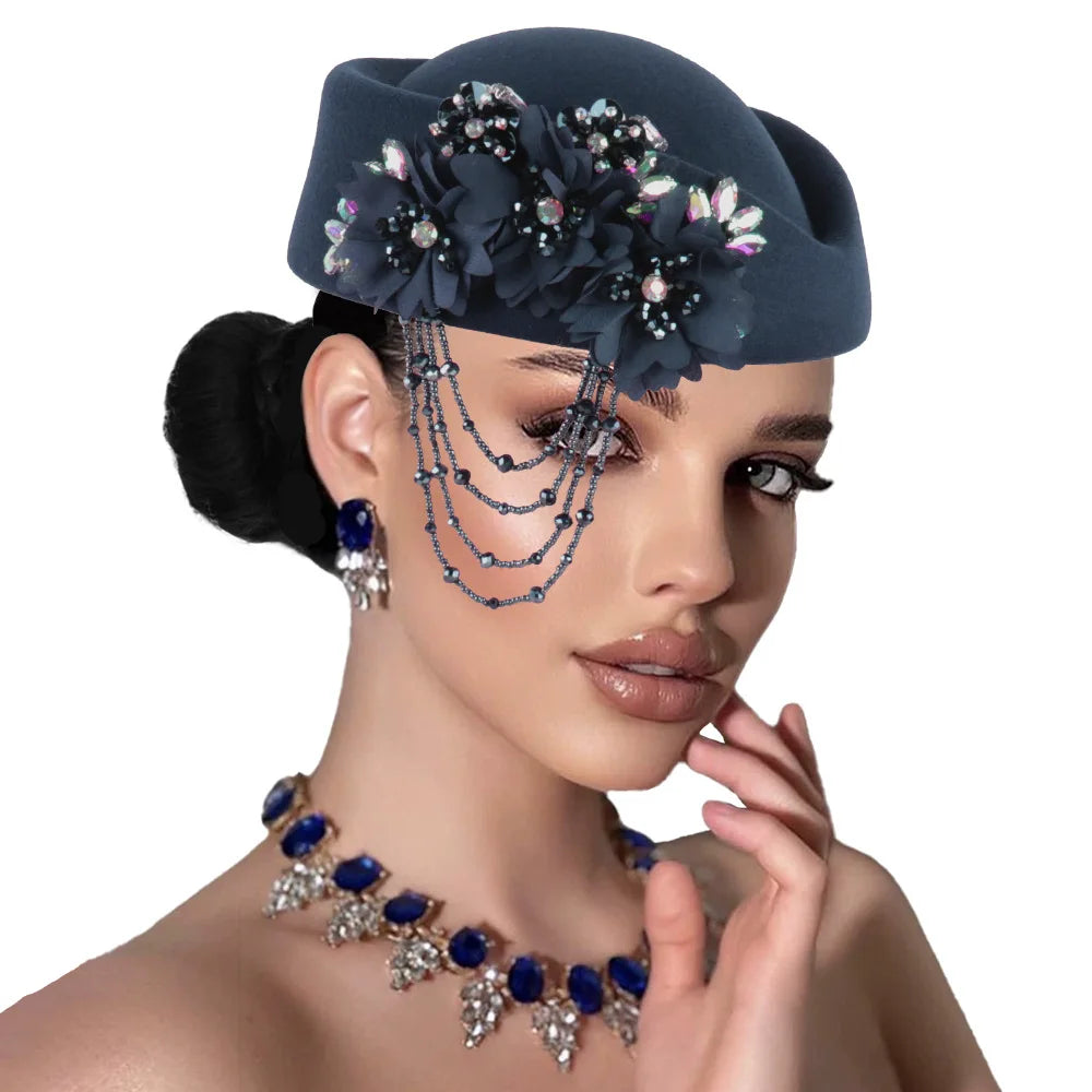 Elegant African headtie fashion turban hat for women, featuring soft fabric and floral accents, ideal for church or casual occasions.