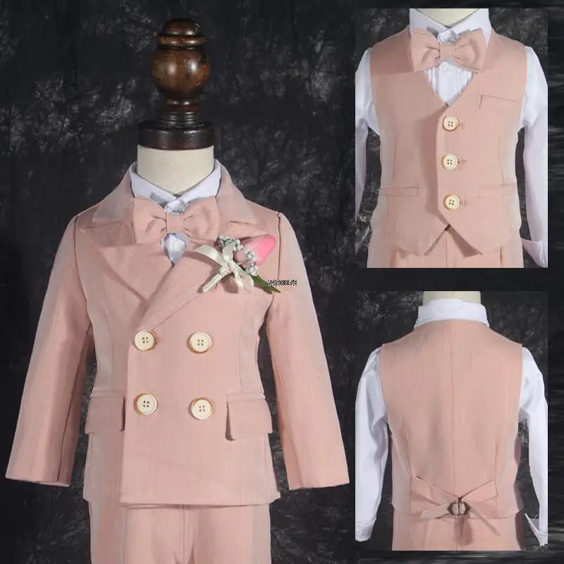 Kids boys formal wedding suit by SHOWLU FASHION STORE featuring a double-breasted blazer and matching trousers for special occasions.