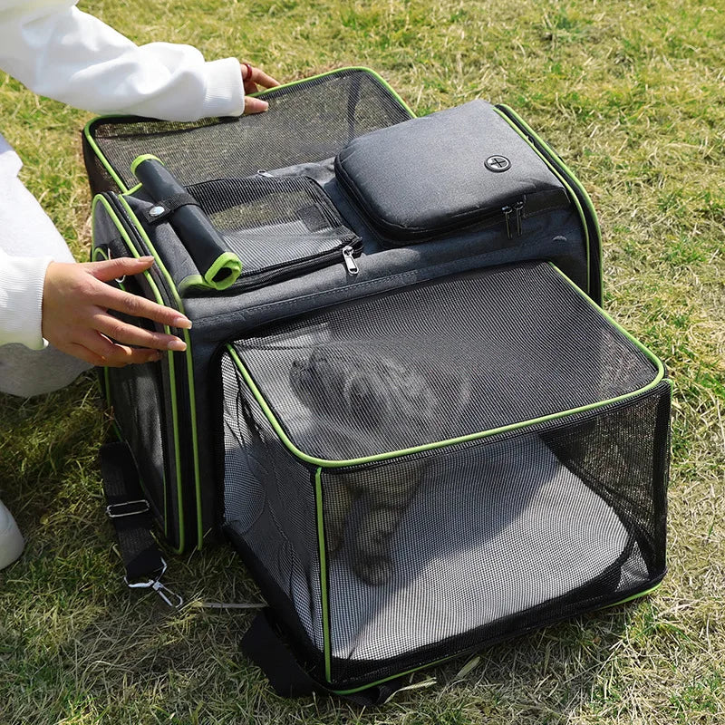 Foldable soft-sided Showlu cat carrier bag with handle, portable travel handbag for pets, lightweight and easy to carry.