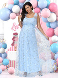 Showlu maternity tulle floral embroidery gown with V-neck, perfect for photoshoots, featuring delicate floral details and flowing fabric.