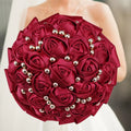 Navy silk rose wedding bouquet, 20cm artificial bridal flowers with elegant blooms and lush greenery for wedding decor.