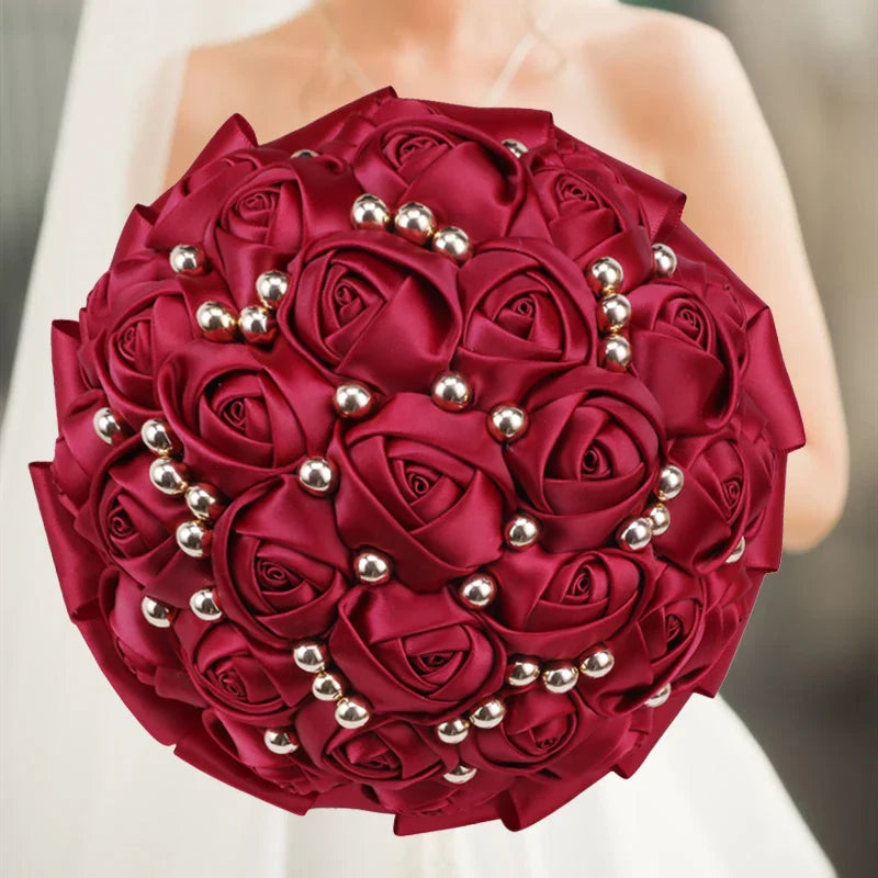 Navy silk rose wedding bouquet with artificial flowers, 20cm size, showcasing elegant silk roses for bridal and event decor.