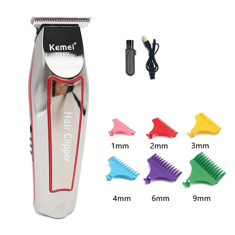 Showlu Smart KM-032 electric beard trimmer kit with silver hair clipper, featuring adjustable blades and ergonomic design.