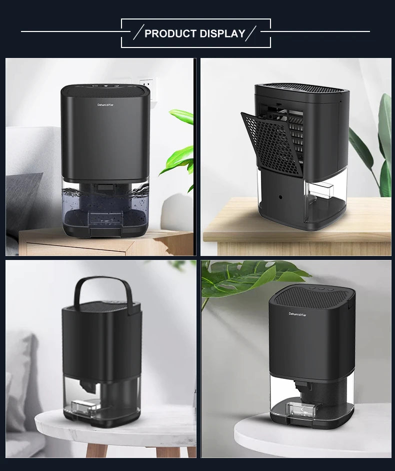 Showlu Smart General mini portable electric dehumidifier on a table, compact design for moisture control in small spaces.