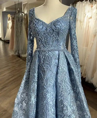 Luxury Long Sleeve Sexy V Neck Evening Dress Blue Women Beading Crystal Dubai Arabic Formal Occasions Prom Gown Vestidos Noche SHOWLU FASHION STORE