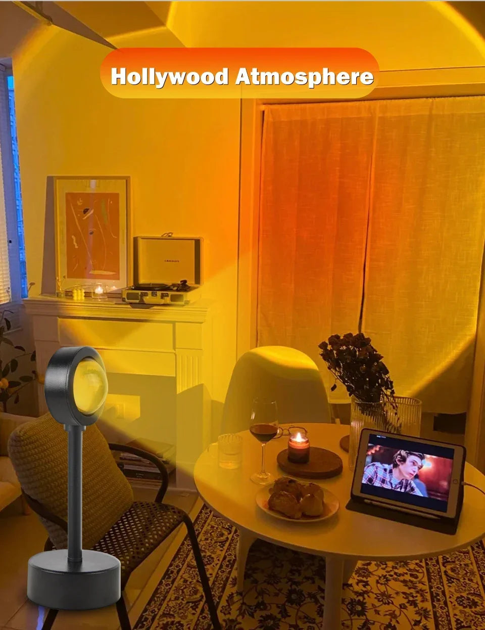 Showlu Smart LED Sunset Rainbow Bar displaying colorful sunset and rainbow lighting effects on a sleek bar-shaped device.