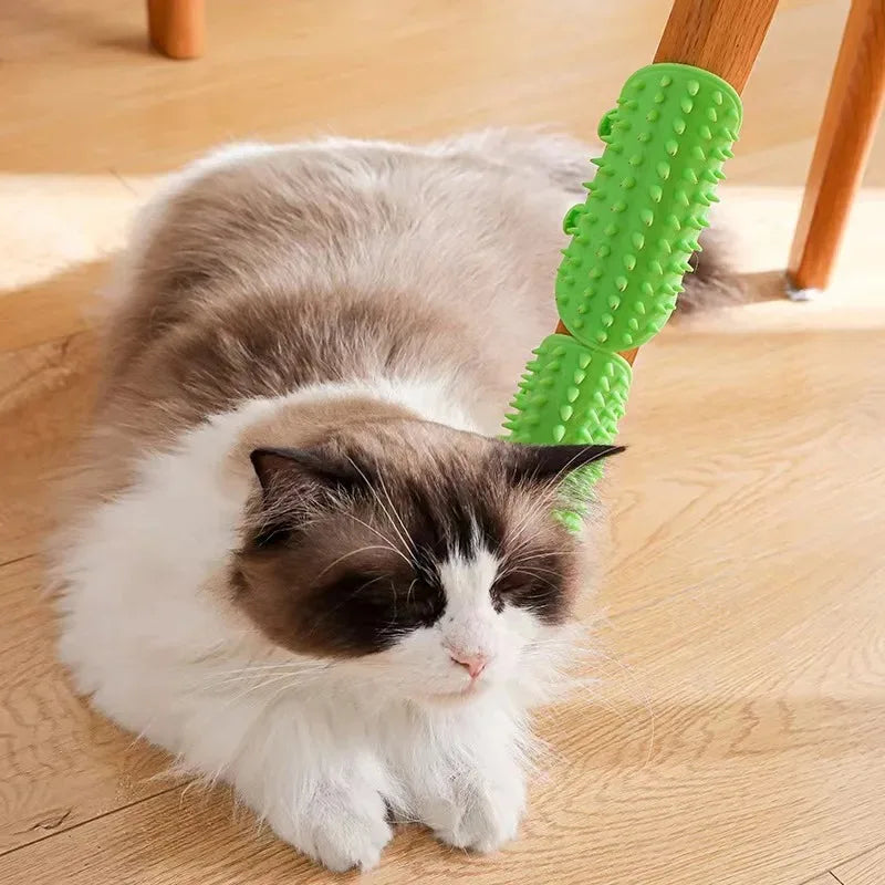 Showlu Fashion Store cat hair removal comb with self-cleaning feature, ideal for grooming cats and scratching wall corner surfaces.