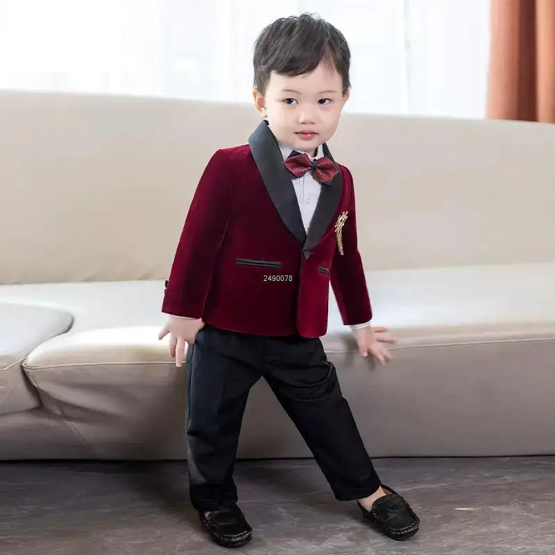 PsyMonster boys velvet blazer and pants suit by SHOWLU FASHION STORE, formal wedding tuxedo in deep velvet fabric.